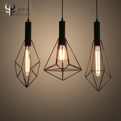 Loft Retro American personality loft diamond iron pendant light industrial wind restaurant bar decorative droplight