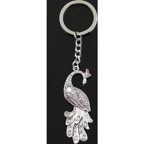 Fashion 30mm Key Ring Metal Key Chain Keychain Jewelry Antique Silver Color Plated Peacock 61x21mm Pendant