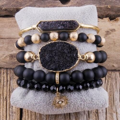 MD Fashion Boho Jewelry Accessory Beige/Black Stack Bracelet & Bangle Sets For Women Gift DropShip