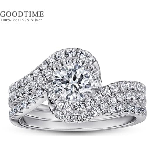 Luxury Ring Set For Women Lady Pure 925 Sterling Silver Zircon Wedding Rhinestone Engagement Twist Ring Jewelry Accessories