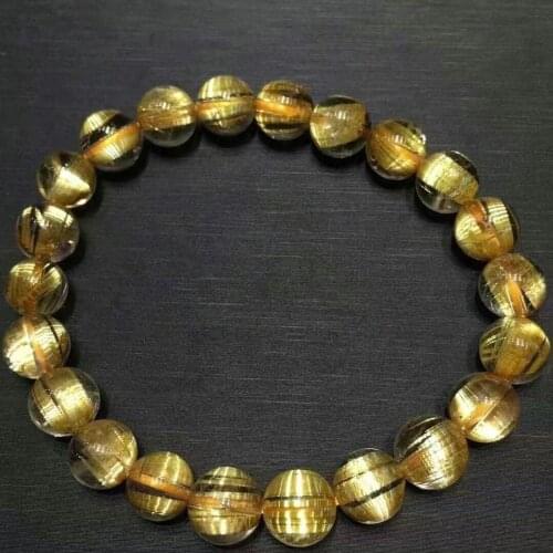 Genuine Natural Gold Rutilated Quartz Clear Round Beads Rare Bracelet 8mm Women Men Fashion Big Size Bead Wealthy AAAAAAA