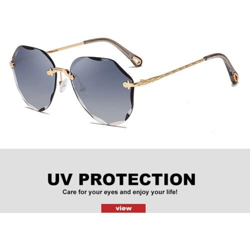 Fashion Sunglasses For Women ladies Rimless Diamond cutting Lens Brand Designer Ocean Shades Vintage Sun Glasses Female With Box