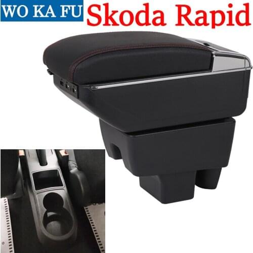For Skoda Rapid armrest box central Store content box with cup holder ashtray Can rise with USB accessory