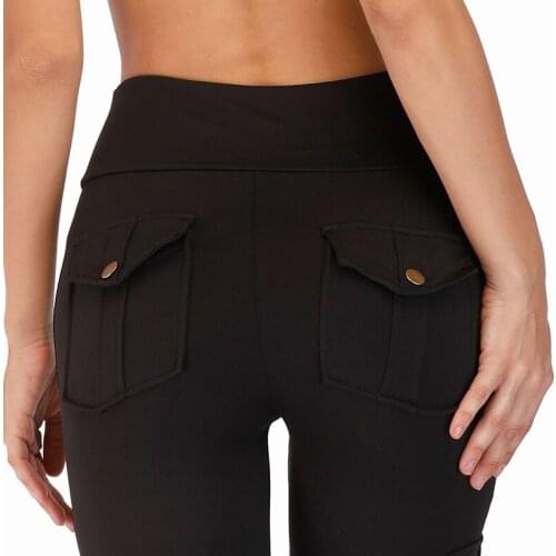 NORMOV High Waist Pocket Patchwork Leggings Women Solid Push Up Pants Women Clothing Fitness Stretch Cargo Pants