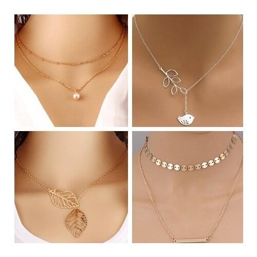 Tenande New Arrived Multi-Layer Infinity Leaves Cross Simulated Pearl Feather Chain Necklaces & Pendants for Women Bohemia Gifts