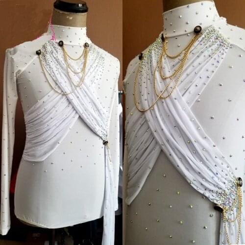 Latin Dance Top Men Long SleevesShiny Rhinestones Competition Performance Shirts Tango Cha Cha Tango Samba Stage Wear DNV12164