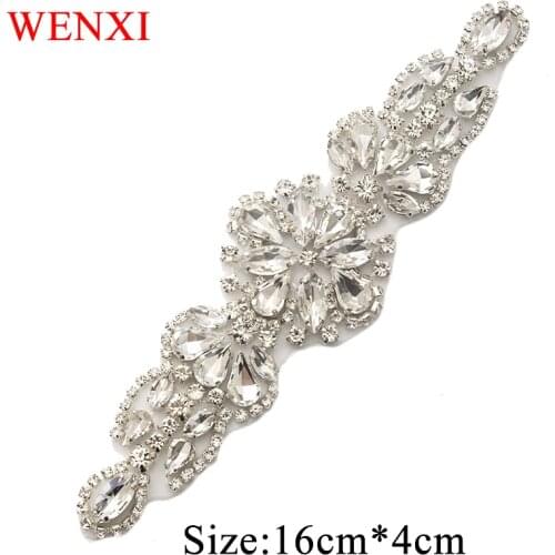 WENXI 10PCS Handmade Rhinestones Appliques Patch For Wedding Dress Belt Clear Rose Gold Crystal DIY Bride Gown Waistband WX891