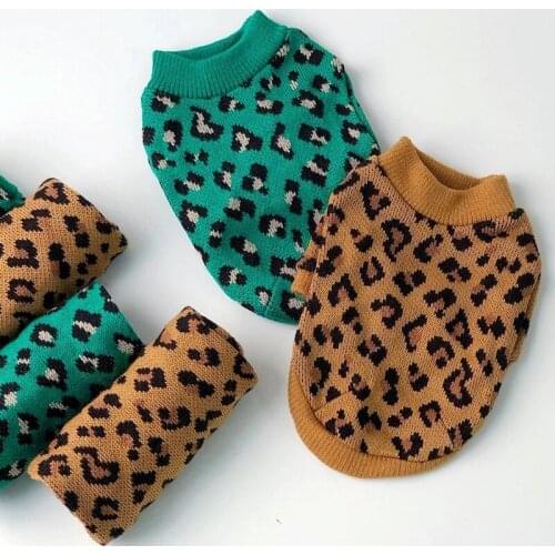 Green Leopard Dog Clothes Knitted Puppy Sweater Teddy Soft Pullover Bichon Warm Autumn and Winter Clothes Pet Fashion Clothes