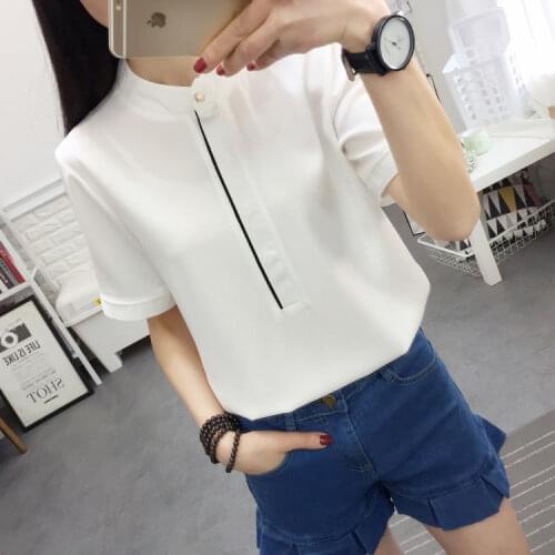 Women Blouse Summer White Chiffon Womens Short-Sleeved Korean Style Loose Lapel Shirt Top Blusas Mujer De Moda