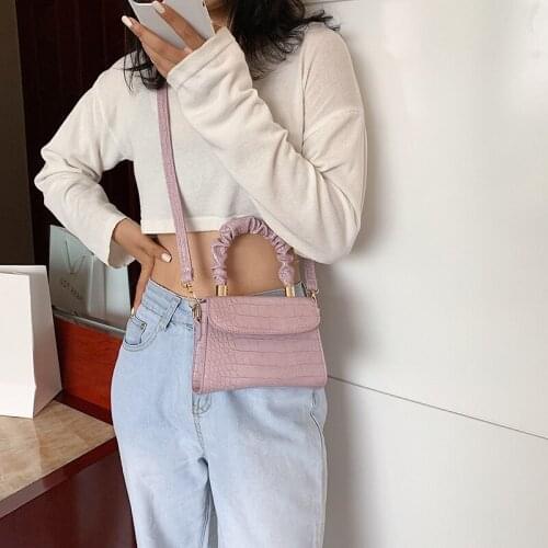 Fashion simple design crocodile pattern pu leather crossbody purse personality wrinkle handle women hand bags handbags shoulder