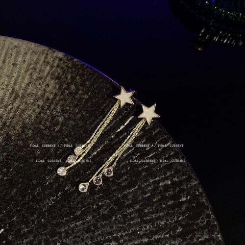 S925 Silver Needle Zircon Tassel Long Drop Earrings Female Fashion Temperament Enamel Star Earring for Women Wedding Jewelry