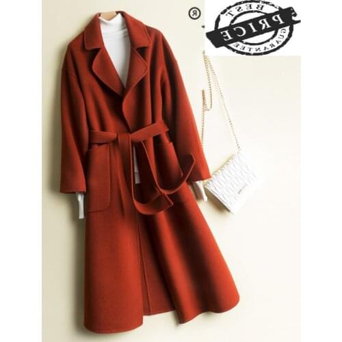 100% Wool Winter Coat Women Autumn Clothes 2021 Korean Elegant Long Woolen Jacket Belt Ladies Casaco Feminino Hiver aa20