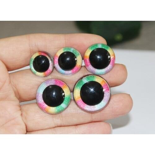 20pcs/lot 16mm--30mm round clear safety toy eyes+glitter rainbow fabric+hard washer for diy plush doll--size option--QC