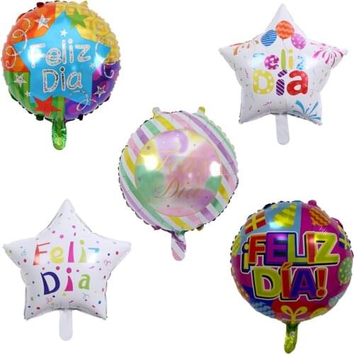 5pcs 18inch Spanish Happy Birthday Balloons Round Pentagram Foil Helium Balloons Kids Baby Shower Globos Party Decoration New