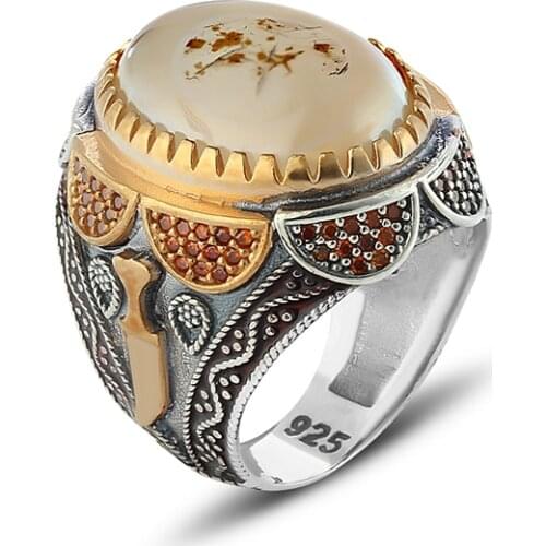 925 sterling Silver Men 'S Ring Kerchief Agate Stone For Men