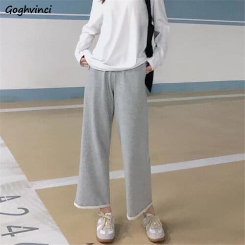Pants Women Ankle-Length Trousers Ladies Loose Wide Leg High Waist All-match Fashion Simple Korean Style Vintage Retro Chic Soft