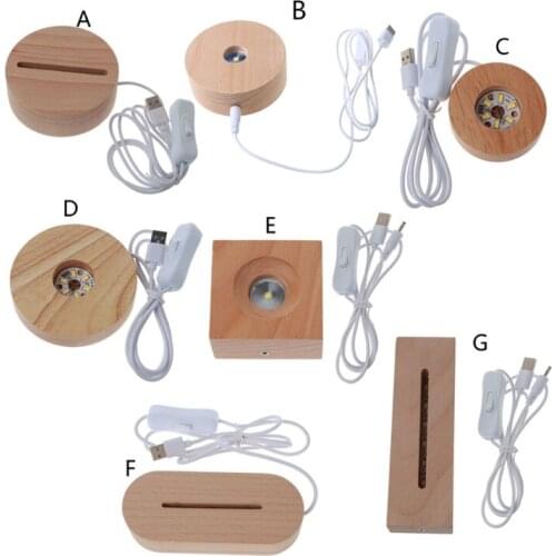 Handmade Wood Rectangle Round Oval Shape LED Display Base Resin Art Ornament Wooden Night Lighted Base Stand Crafts T84A