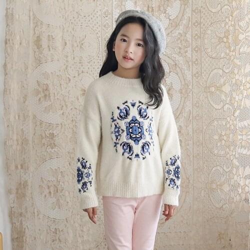 Kids Girls Embroidery White Sweaters 10 12 years Teenage Girls Clothes Spring Autumn Winter Girls Outfit