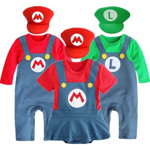 0-2Y Baby Anime Cosplay Crawling Suit Super Mari Bros Cosplay Kid Funny Dance Costume Hat Gifts