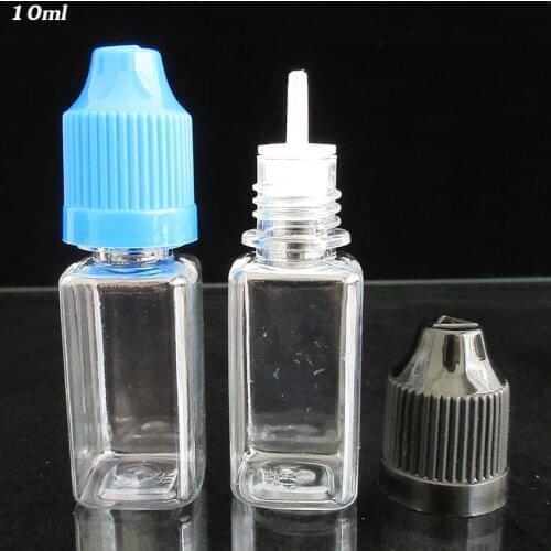 500pcs plastic PET Bottle,10ml essential oil dropper bottle with cap,Square refillable empty bottle for e liquid oil with tip