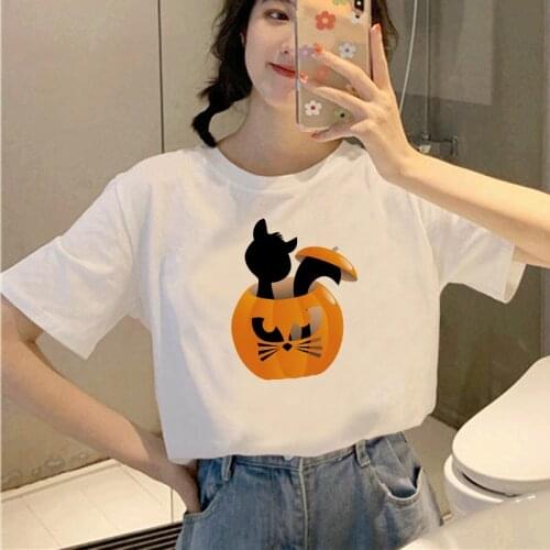 Kawaii Cute Cat Graphic Print T Shirt Women Summer Fashion Top Tees Casual White Tshirts for Girl Lady Female Outdoor Clothing