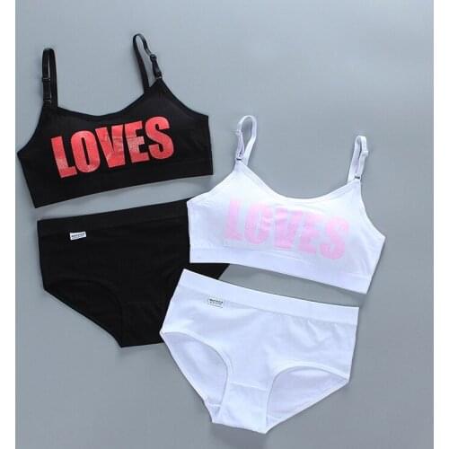 New Kids Cotton Bra Set Teens Training Bras Girls Underwear Set Teenagers Puberty Wireless Bra+Underpants 8-16Years