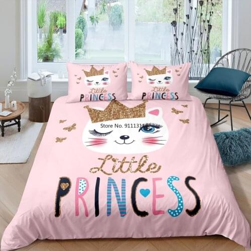 Cartoon Cat Bedding Set Deluxe Girls Bedroom Decoration Down Quilt Cover Pillowcase 2-3 Pieces Home Textile