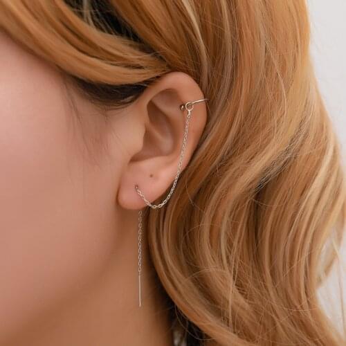 Korean Long Tassel Earrings for Women Sweet C-shaped Ear Bone Clip Silver colour Simple fashion Ear Line Jewellery gifts