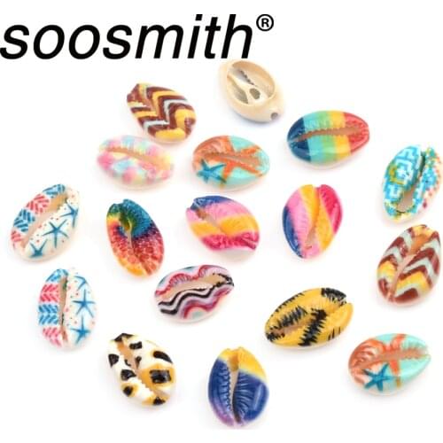 Colorful Pattern Printed Conch Shape Natural Shell Beads For Jewelry Making Diy Necklace Bracelets Beads For Needlework Craft
