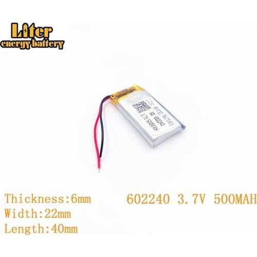 Liter energy battery 3.7V 500mAh 602240 plug Lithium Polymer Rechargeable Battery For MP3 MP4 MP5 Lithium polymer battery