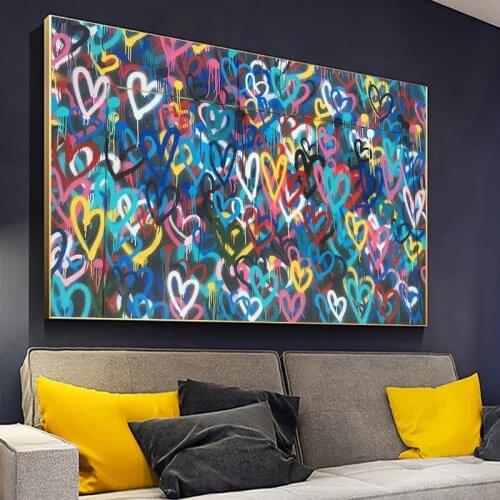 Love Hearts Graffiti Banksy Wall Art Canvas Painting Posters and Prints Abstract Wall Pictures for Living Room Decor
