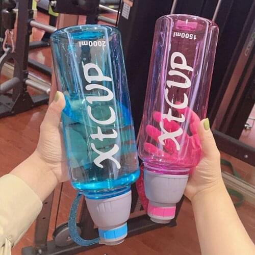 Multi Color 1000/2000ml BPA Free Gray Rose Red Portable Plastic Sports Hiking Fitness Straw Water Bottle Space Cup Waterbottle