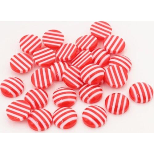 New Fashion 40pcs 12mm White Red Colors stripe Style Flat back Resin Cabochons Fit 12mm Cameo Base Cabochons-W3-15