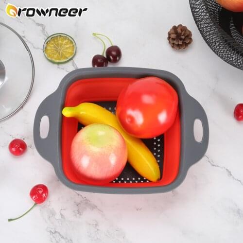 Food-Grade Vegetable Draining Basket Square PP TPR Fruit Pasta Washing Strainer Folding Handle Colorful Kitchen Storage Tool