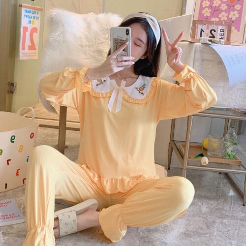 Pajamas for Women 2021 Spring Autumn Thin Cotton Women Pajamas Set Long Sleeve Women Sleepwear Long Pant Girl Pajamas Party Pjs