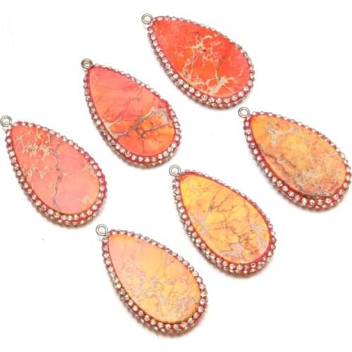 Natural Stone Pendants Oval shape With Orange Emperor Stone Exquisite charm for Jewelry Making DIY Necklace Accessories