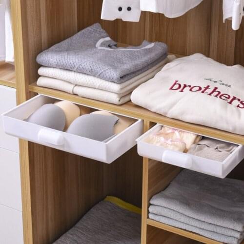 Drawer Type Self-Adhesive Storage Box Stationery Pencil Pen Tray Holder Underwear Organizer Punch-free Under Desk Stand Box