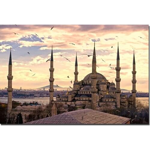 Sultanahmet Mosque Istanbul Turkey Landscape Posters Canvas Cloth Fabric Print Painting for Home Decor Wall Art Picture