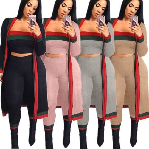 Spring 2020 New African Fashion hot sale in Europe and the stitching wrapped chest tight stripe sexy three-piece set S628