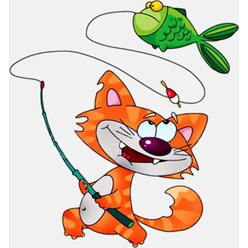 Funny Cat Fishing Car Sticker Decoration Waterproof Decal Laptop Suitcase Motorcycle Auto Accessories PVC,15cm*14cm