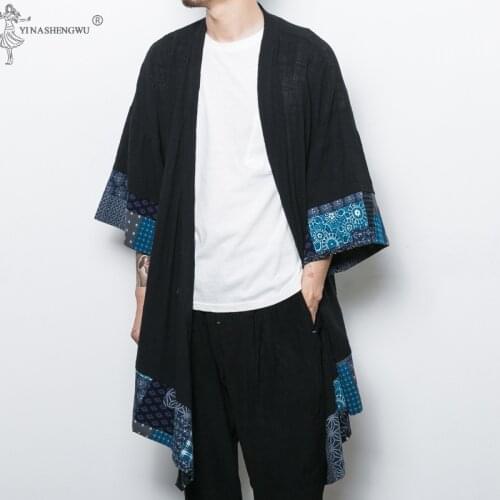 Japanese Kimono Cardigan Men Haori Yukata Male Samurai Costume New Clothing Kimono Jacket Mens Kimono Shirt Yukata Haori Asian