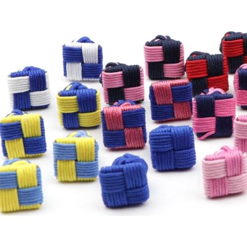 Muti-color Bricks Square Knot Cufflinks Colorful Novelty Silk Mixed Braided Handmade Elastic For Men Wedding Party Cuff Button