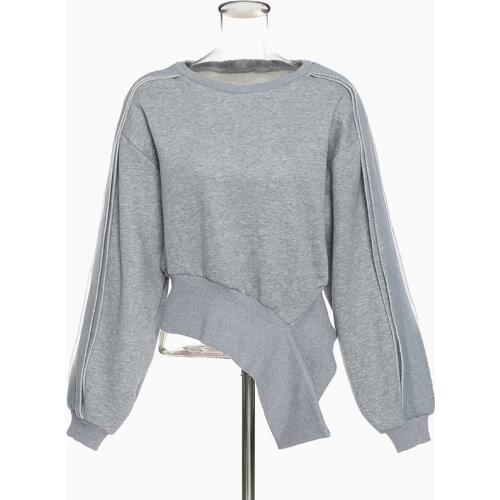 Johnature New 2021 Casual Simple Women Hoodies Spring Autumn O-neck Pullover Irregular Loose Solid Color Female Sweatshirt