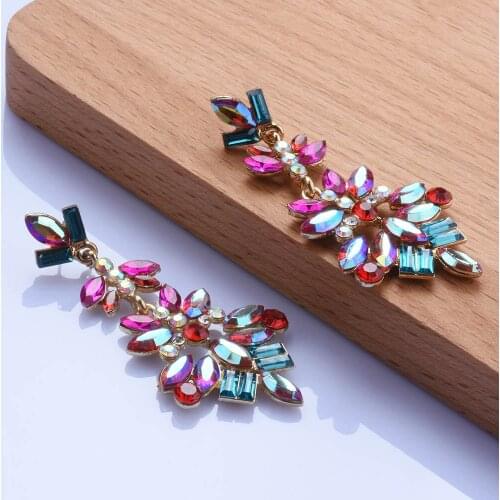 New Trend Sparkling Color Rhinestone Womens Drop Earrings Dinner Party Fashion Statement Jewelry Accessories