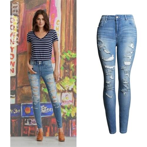 Womens Jeans Autumn New High-waisted Body Holes Womens Trousers Pencil Pants