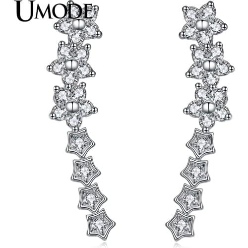 UMODE Cute Flower CZ Crystal Stud Earrings for Women White Gold Color New Charm Star Ear Pins Boucle D'oreille Femme AUE0328