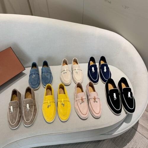 2021 New Metal Decor Women Flats Round Toe Women Shoes Casual Flats Slip-On Flats Woman Hot Shoes Woman Comfort Genuine Leather