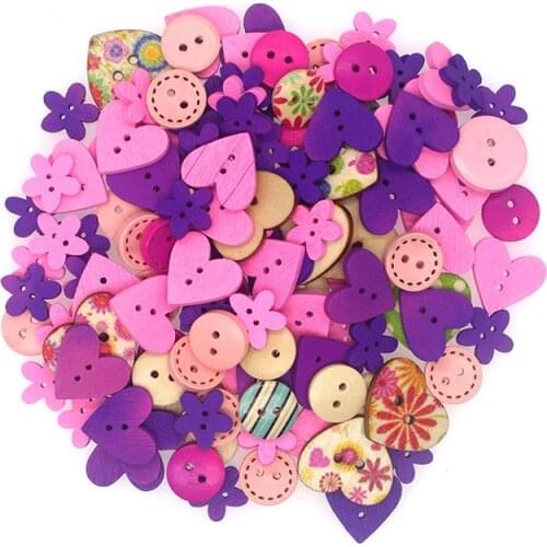 100pcs Random Mixed Wood Buttons Christmas Button Heart Flower Shaped Wooden Buttons Clothing DIY Sewing Accessories 12-25mm