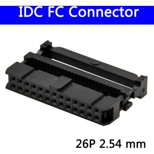 100pcs 2.54 mm IDC Socket Female FC 26P 26pin 2*13 Rectangular Connector adapter Ribbon Cable 1.27 mm