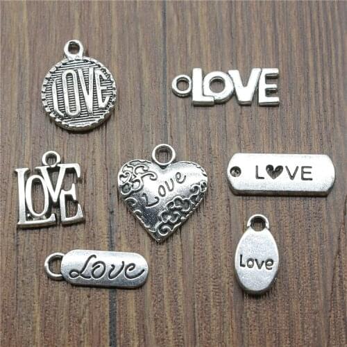 20pcs Love Charms Antique Silver Color Word Love Pendant Charms Love Plate Charms For Jewelry Making DIY Craft